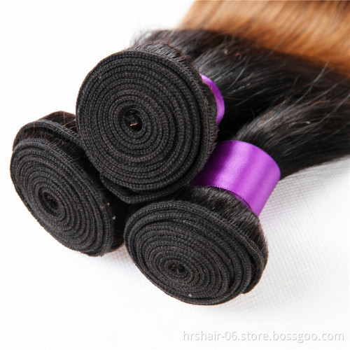 Remy human hair Brazilian virgin ombre color 1b/4/27 straight human hair bundles unprocessed remy hair